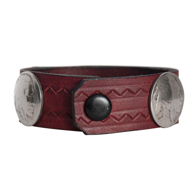 Head-Buffalo Nickel Leather Bracelet - Cherry - Image 4