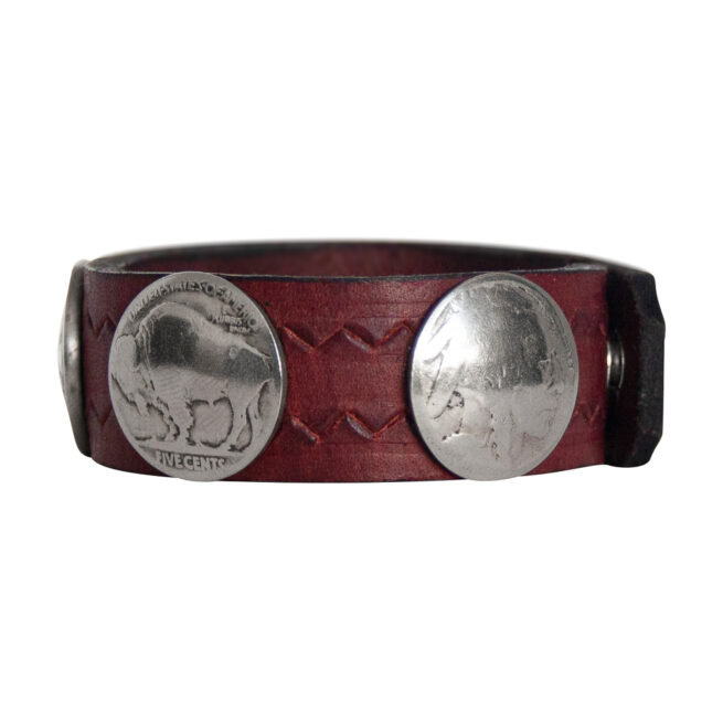 Head-Buffalo Nickel Leather Bracelet - Cherry - Image 3