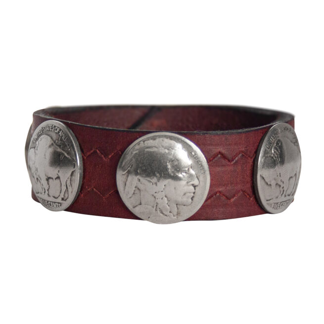 Head-Buffalo Nickel Leather Bracelet - Cherry