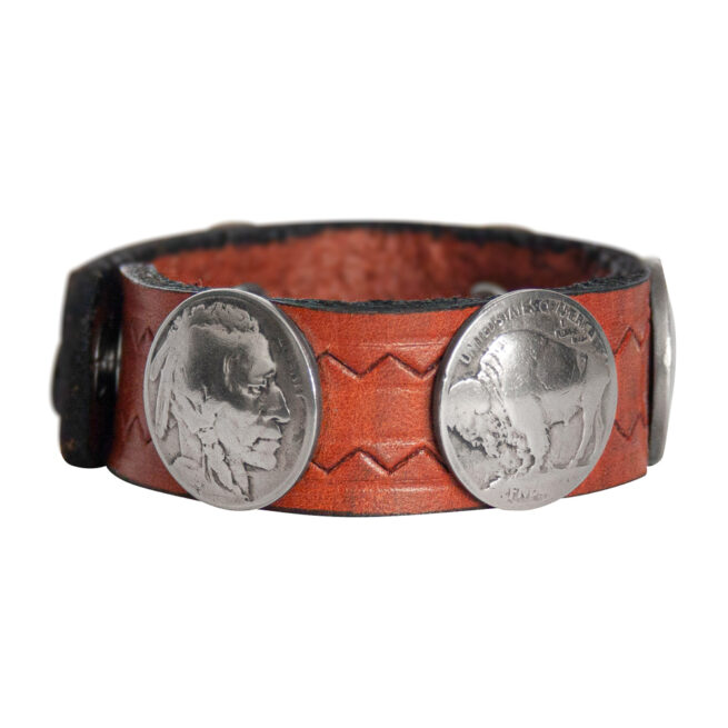 Head-Buffalo Nickel Leather Bracelet - Chestnut - Image 2