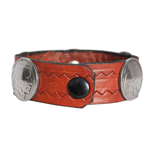 Head-Buffalo Nickel Leather Bracelet - Chestnut - Image 4
