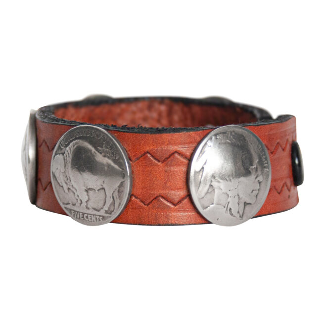 Head-Buffalo Nickel Leather Bracelet - Chestnut - Image 3