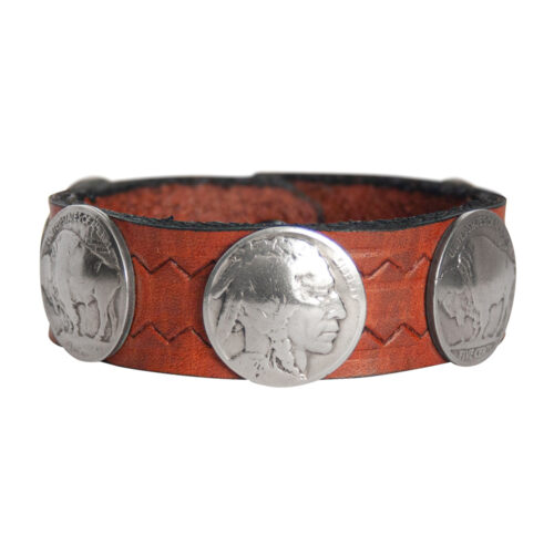 Head-Buffalo Nickel Leather Bracelet - Chestnut