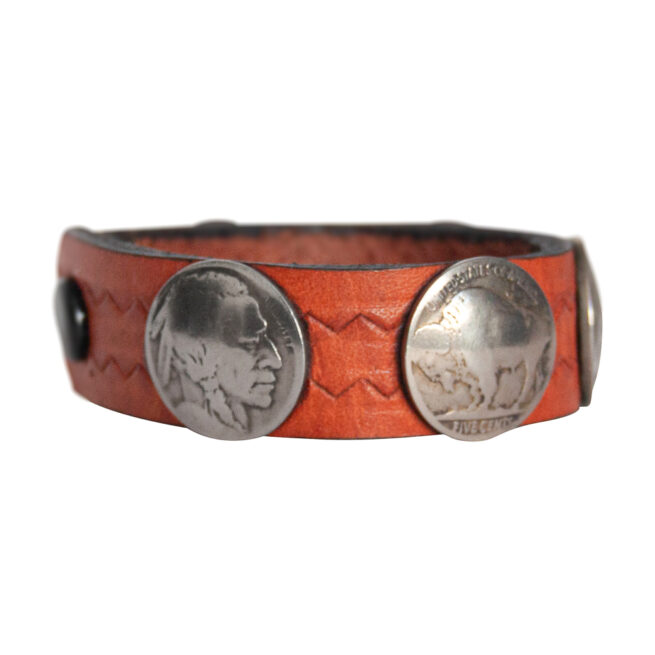 Head-Buffalo Nickel Leather Bracelet - Orange – Image 2