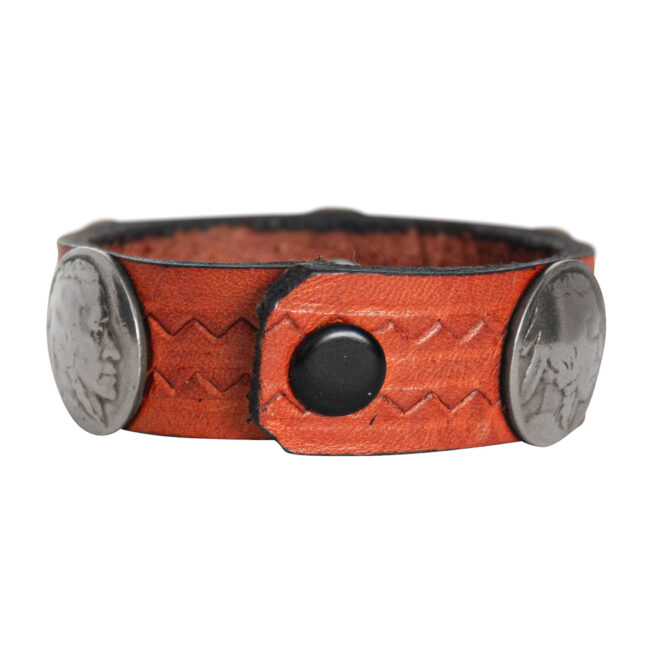 Head-Buffalo Nickel Leather Bracelet - Orange – Image 4