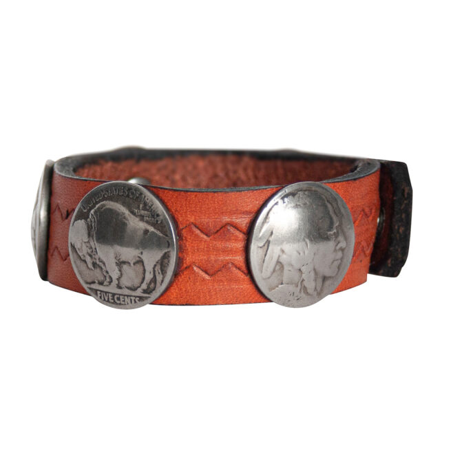 Head-Buffalo Nickel Leather Bracelet - Orange – Image 3