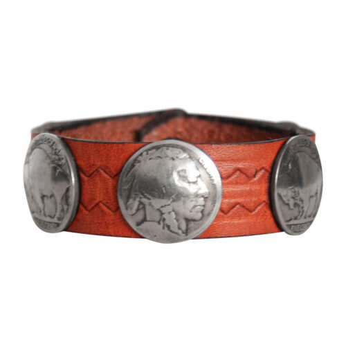 Head-Buffalo Nickel Leather Bracelet - Orange