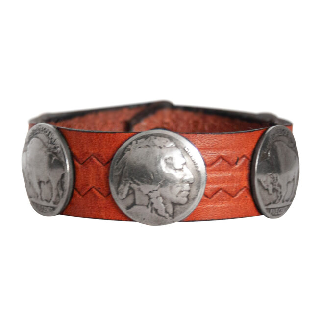 Head-Buffalo Nickel Leather Bracelet - Orange