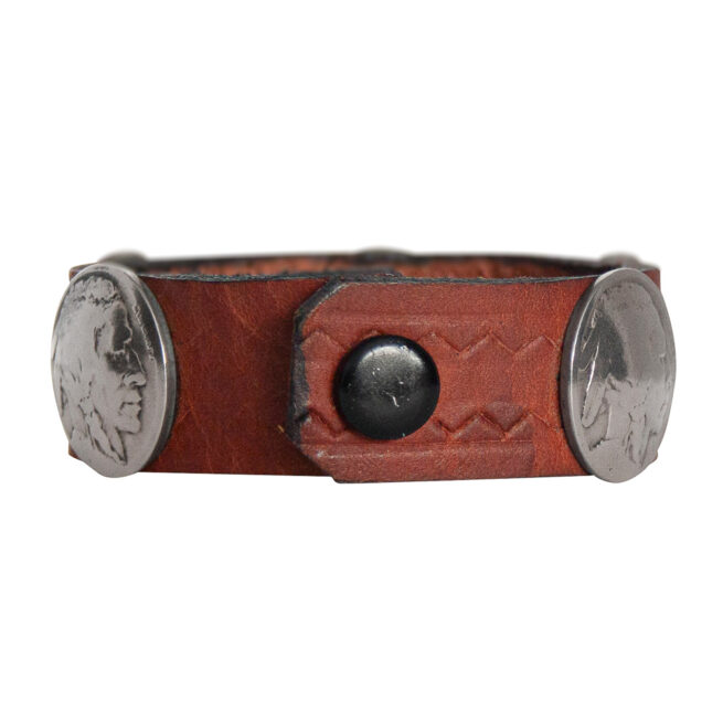 Head-Buffalo Nickel Leather Bracelet - Russet - Image 4