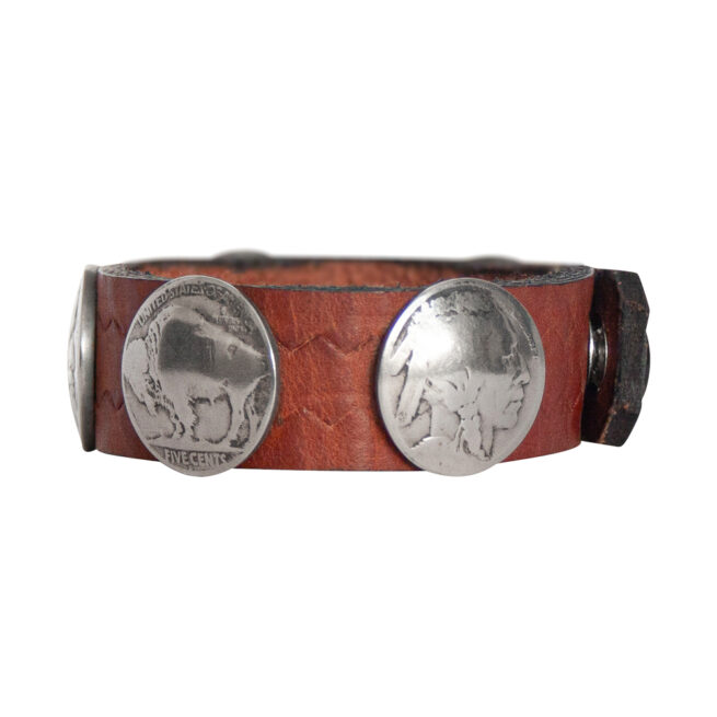 Head-Buffalo Nickel Leather Bracelet - Russet - Image 3