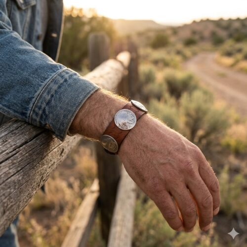 Head-Buffalo Nickel Leather Bracelet - Russet
