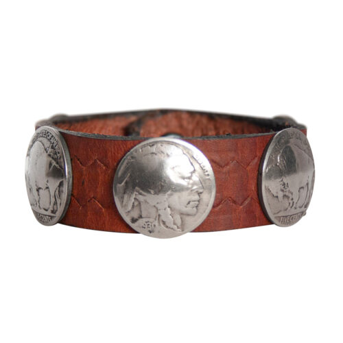 Head-Buffalo Nickel Leather Bracelet - Russet