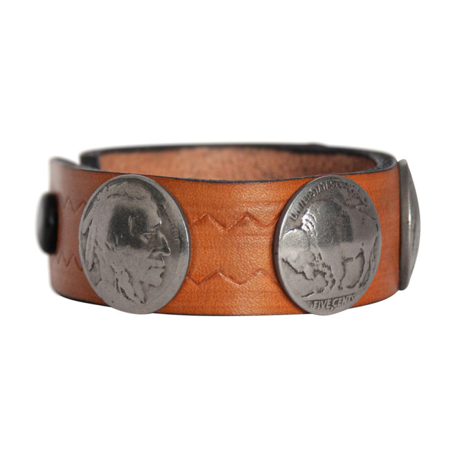 Head-Buffalo Nickel Leather Bracelet - Tan - Image 2