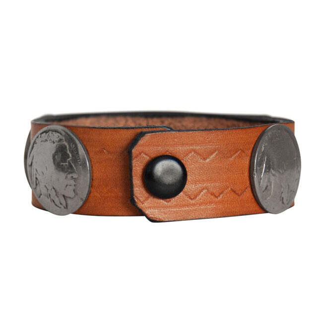 Head-Buffalo Nickel Leather Bracelet - Tan - Image 4