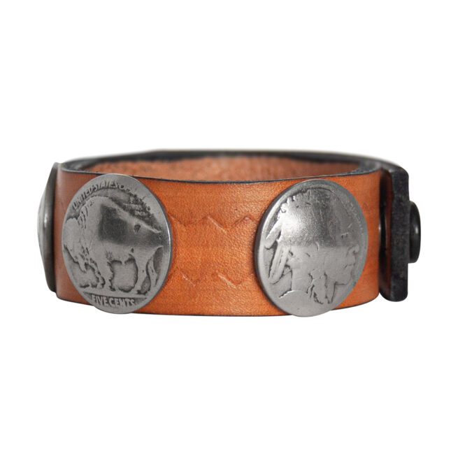 Head-Buffalo Nickel Leather Bracelet - Tan - Image 3