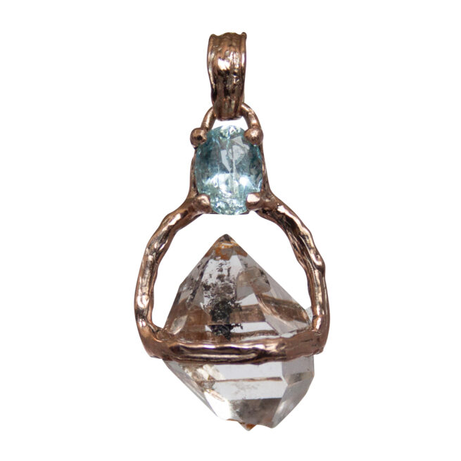 Pendentif Diamant Herkimer Topaze Bleue Or 9 Carats – Image 3