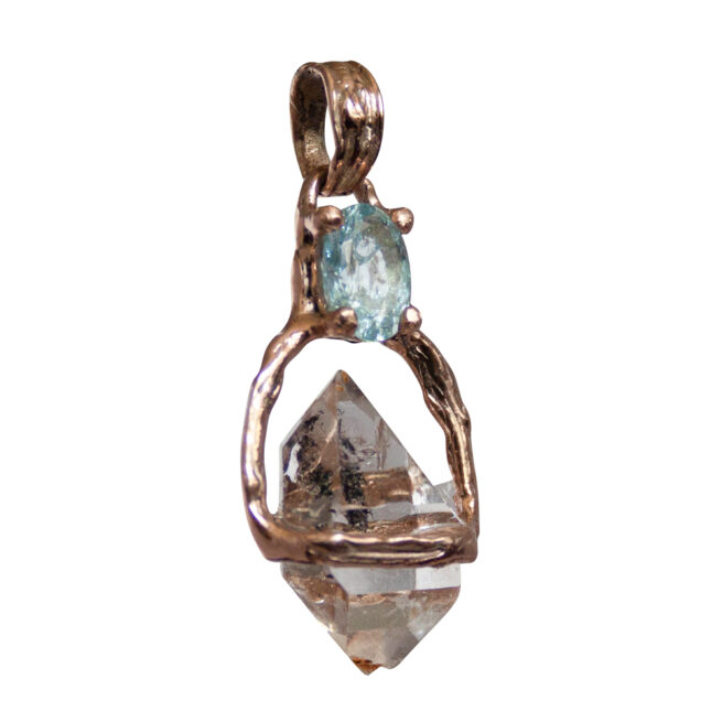 Pendentif Diamant Herkimer Topaze Bleue Or 9 Carats – Image 5