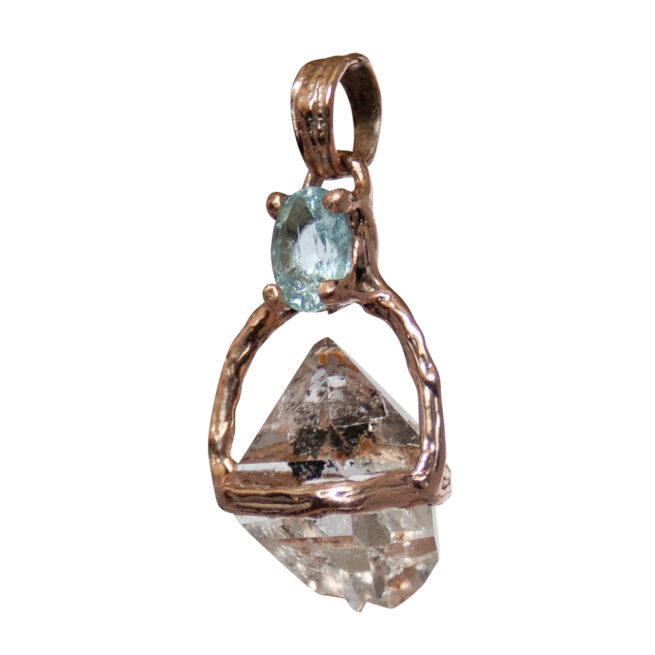 Pendentif Diamant Herkimer Topaze Bleue Or 9 Carats – Image 4