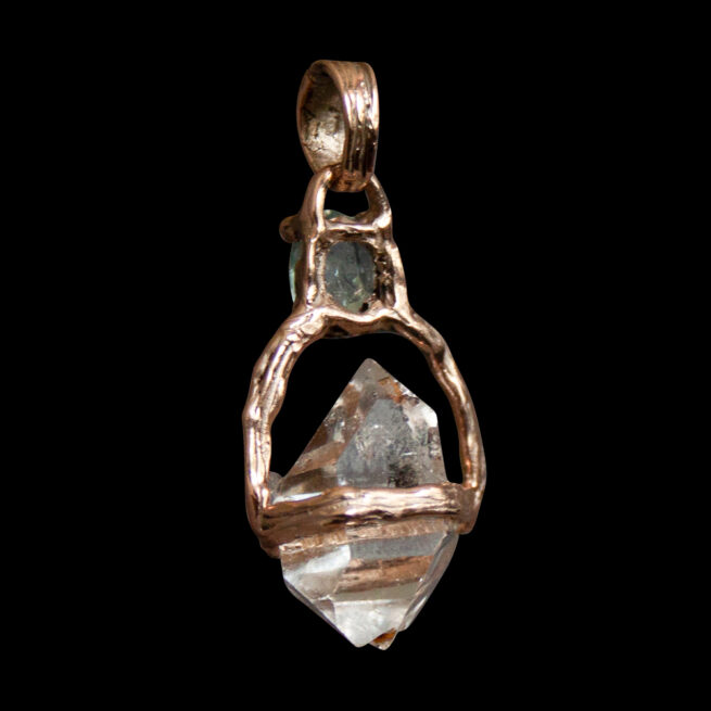Pendentif Diamant Herkimer Topaze Bleue Or 9 Carats – Image 2