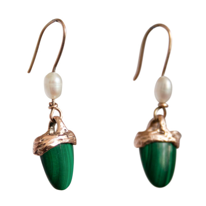 Boucles d'Oreille Malachite Perle Or 9 Carats – Image 2