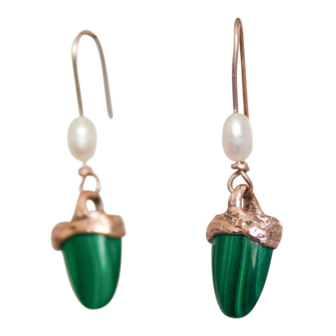 Boucles d'Oreille Malachite Perle Or 9 Carats – Image 5