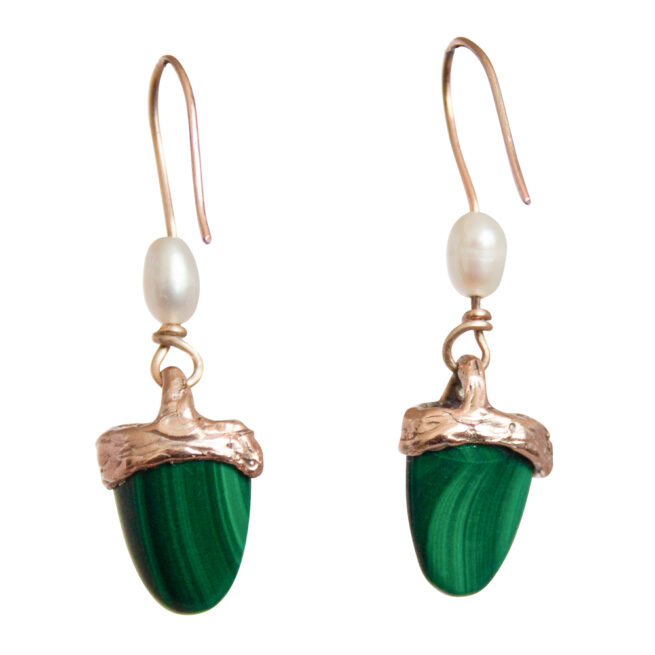 Boucles d'Oreille Malachite Perle Or 9 Carats – Image 4