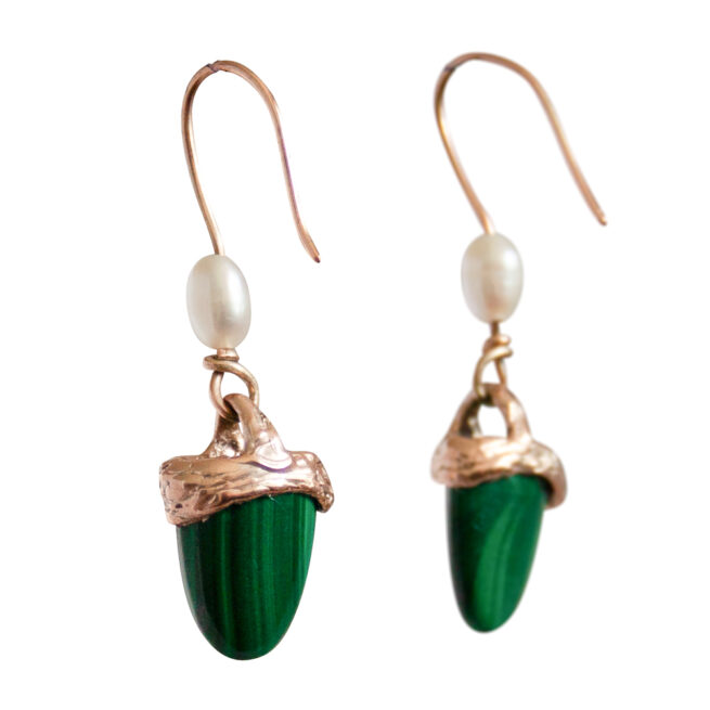 Boucles d'Oreille Malachite Perle Or 9 Carats – Image 3