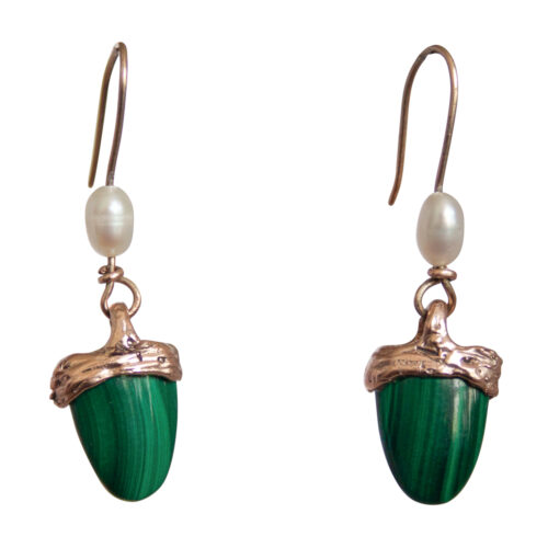 9K Gold Malachite Pearl Earrings