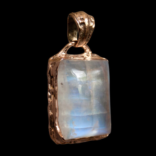 9K Gold Rainbow Moonstone Rectangular Talisman - Image 2