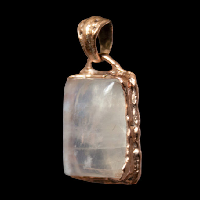 9K Gold Rainbow Moonstone Rectangular Talisman - Image 3