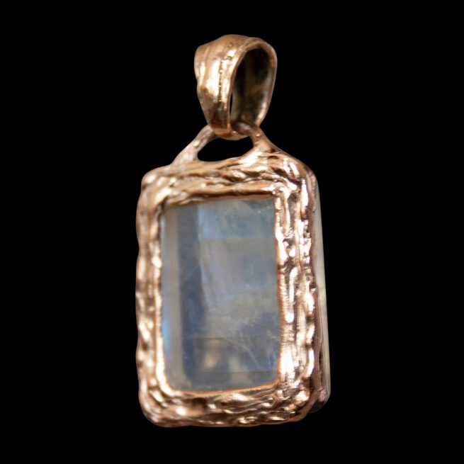 9K Gold Rainbow Moonstone Rectangular Talisman - Image 5
