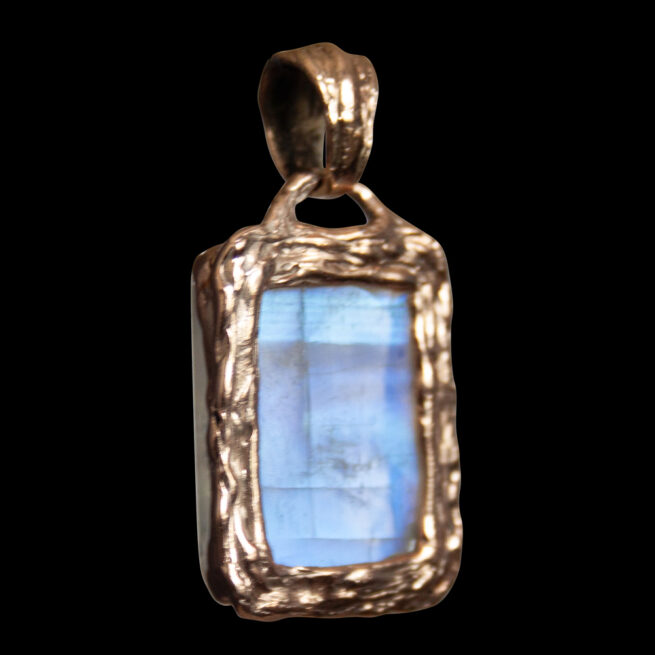 9K Gold Rainbow Moonstone Rectangular Talisman - Image 4