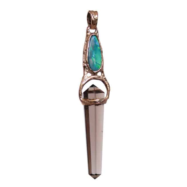 Pendentif Opale Quartz Fumé Or 9 Carats – Image 2