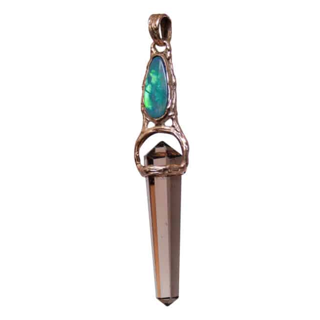 Pendentif Opale Quartz Fumé Or 9 Carats – Image 3