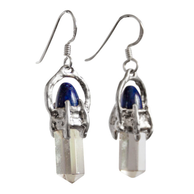 Clear Quartz Lapis Silver Earrings - Image 2