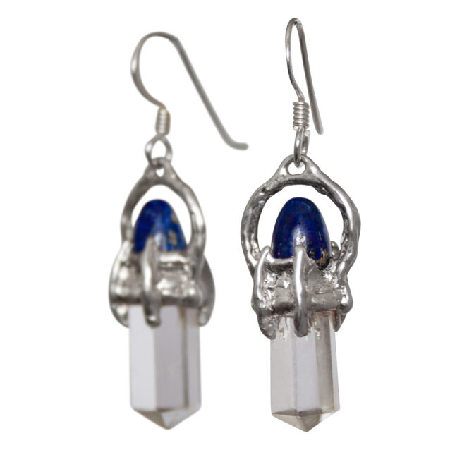 Clear Quartz Lapis Silver Earrings - Image 3