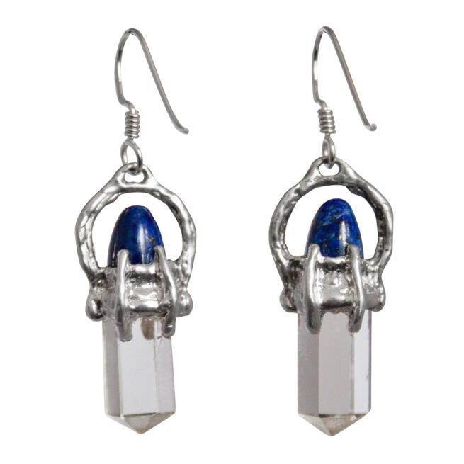 Clear Quartz Lapis Silver Earrings - Image 4