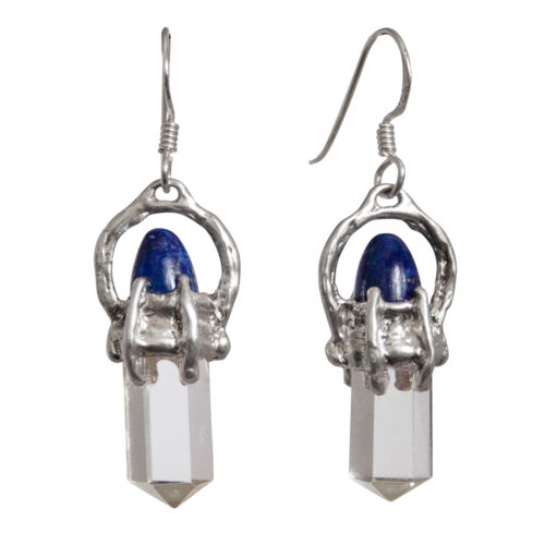 Clear Quartz Lapis Silver Earrings