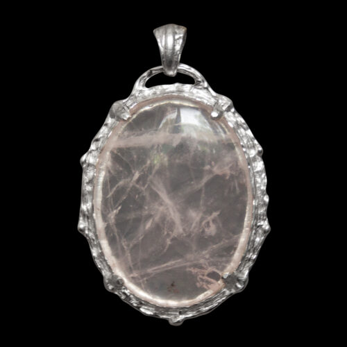 Large Oval Rose Quartz Gothic Pendant