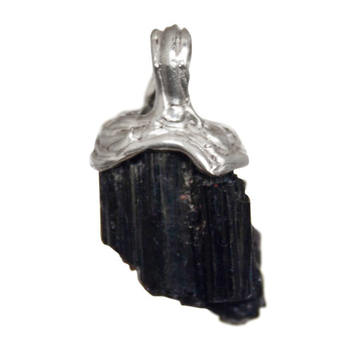 Raw Black Tourmaline Silver Pendant