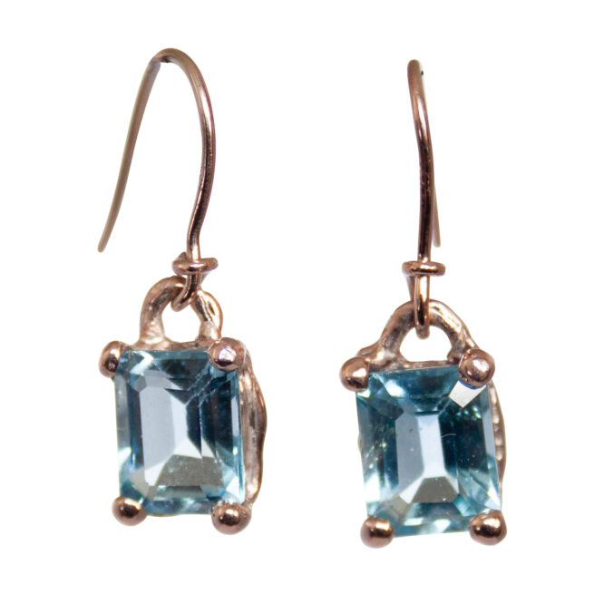 9K Gold Blue Topaz Drop Earrings - Image 2