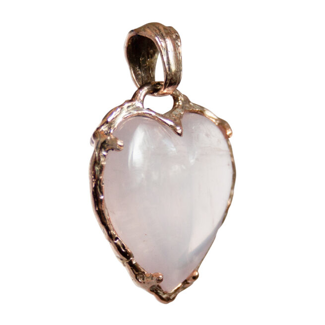 9K Gold Rose Quartz Heart Pendant - Image 3