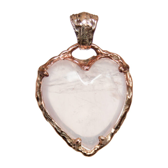 9K Gold Rose Quartz Heart Pendant - Image 5