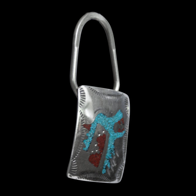 Chip Inlay Navajo Wolf Keyring - Image 2