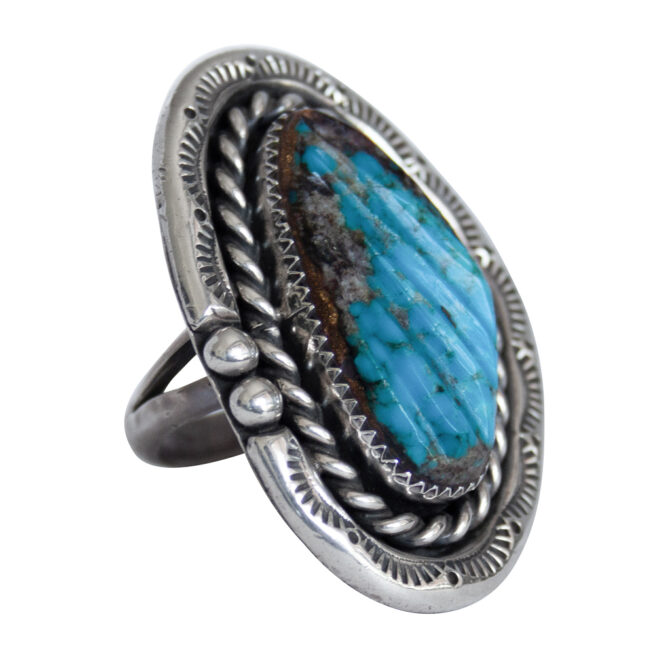 Ribbed Turquoise Navajo Ring – Image 2