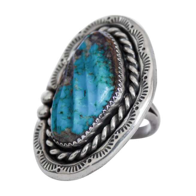 Ribbed Turquoise Navajo Ring – Image 3