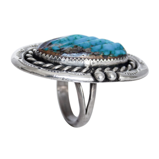 Ribbed Turquoise Navajo Ring – Image 4