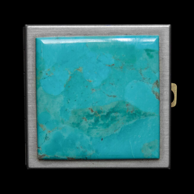 Square Navajo Turquoise Silver Box - Image 2