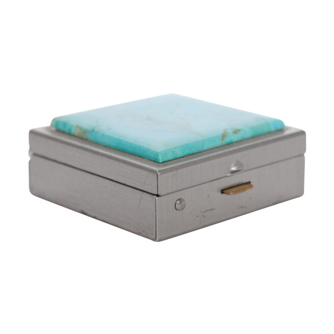 Square Navajo Turquoise Silver Box - Image 5
