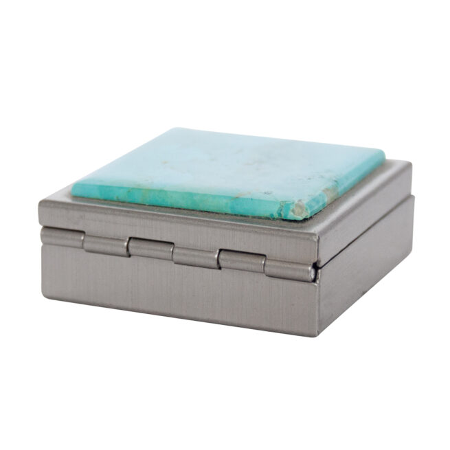 Square Navajo Turquoise Silver Box - Image 8